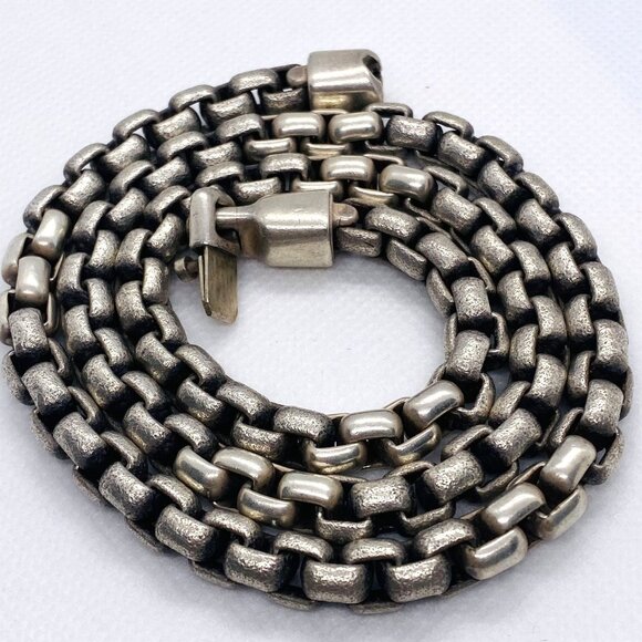 David Yurman Sterling Silver 925 Textured-Smooth Box Link Chain 7.7mm